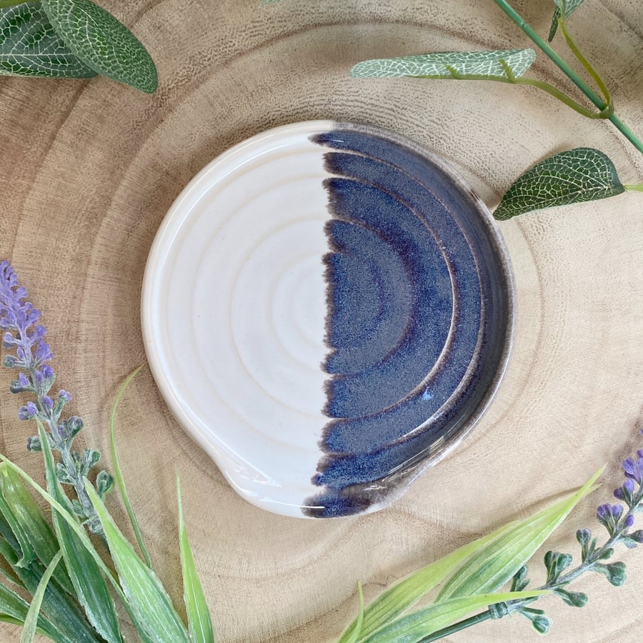 Handmade Ceramic Reactive Glaze and White Spoon Rest