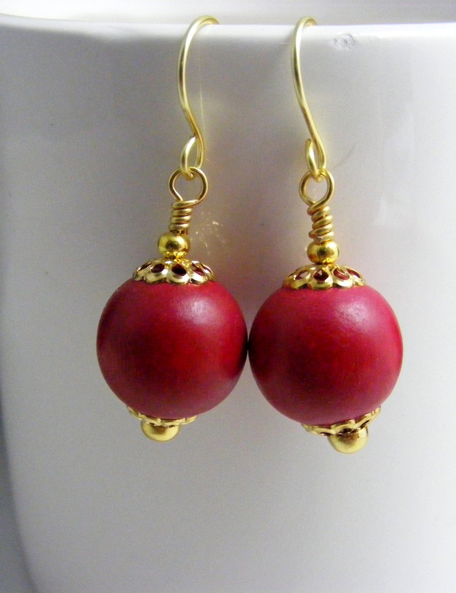 Seconds Sunday Red Wood Earrings