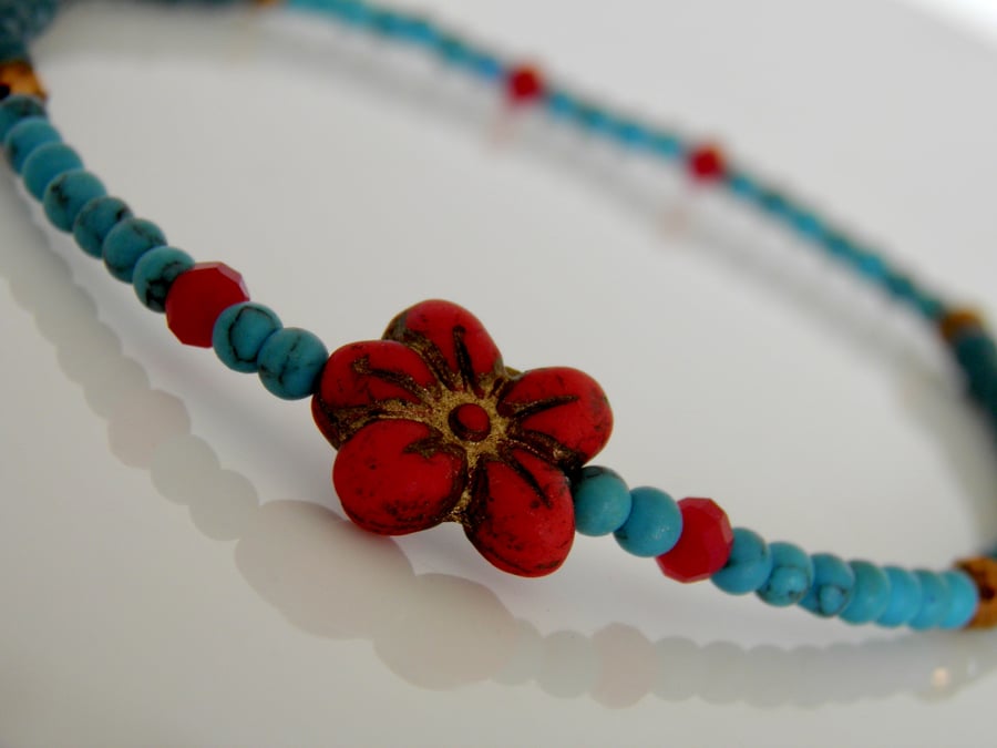 Turquoise Flower Ankle Bracelet