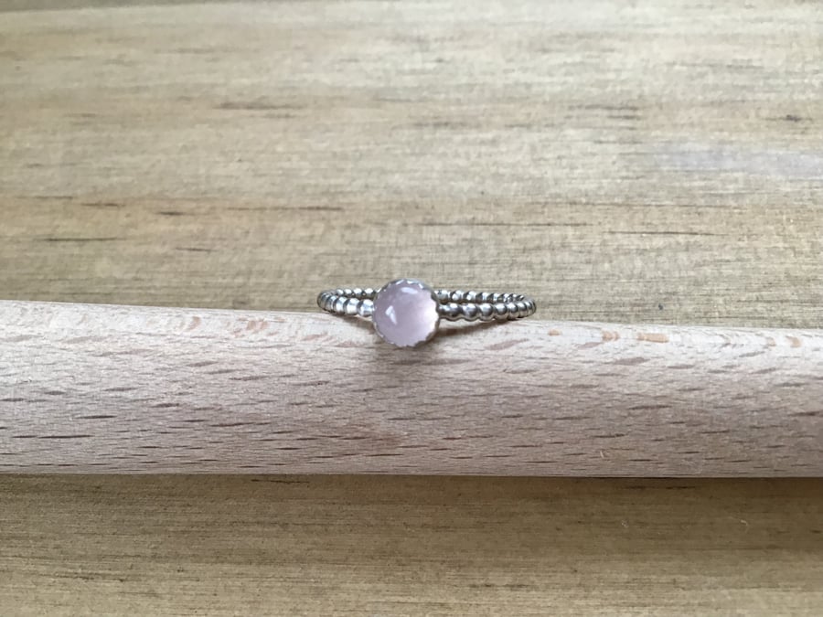 Rose Quartz Sterling and Fine silver dainty gemstone ring