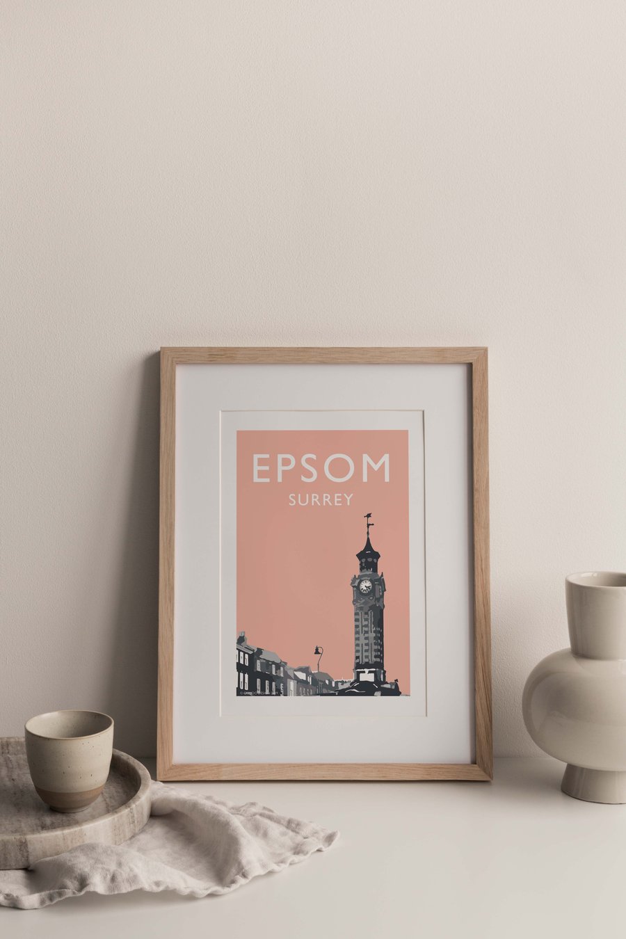 Epsom Surrey UK PEACH Giclee Travel Print