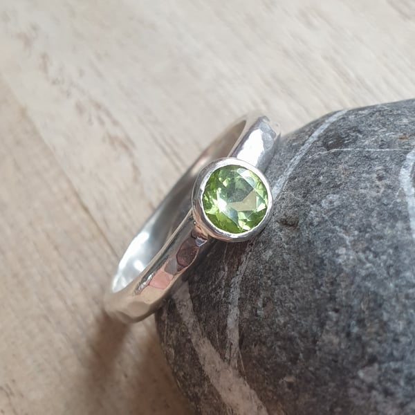 Peridot and silver solitaire ring, Gift for August birthday