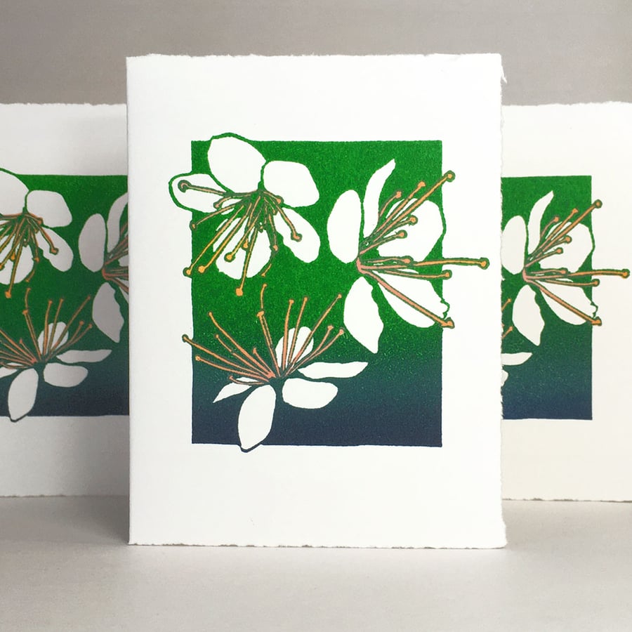 Hedge Blossom - Original Hand Printed Lino Cut Card
