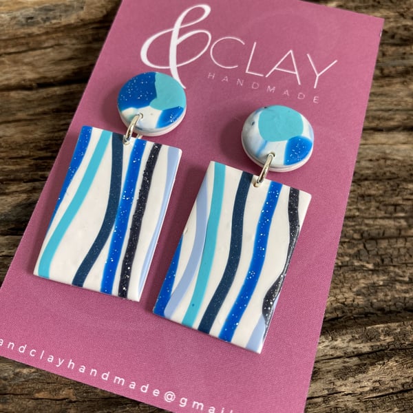 Blue Stripes Rectangular Stud Earring