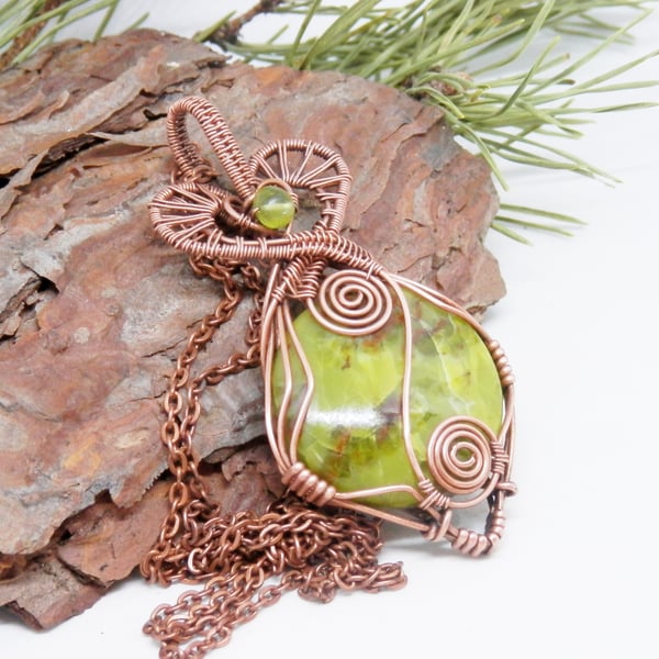 Celtic Style Copper Necklace with Green Opal