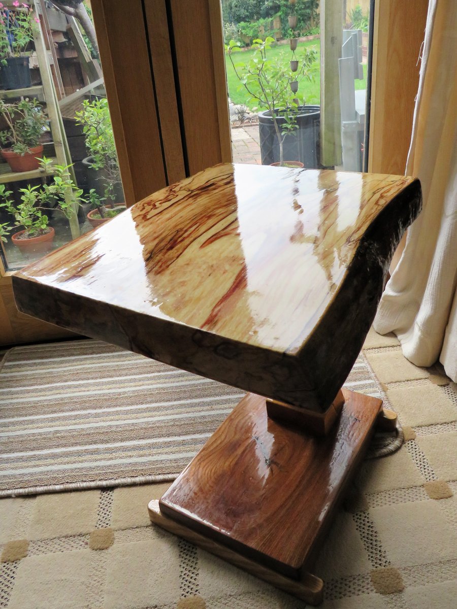 Handcrafted side table with a Spalted Beech top and leg, base in English Elm.