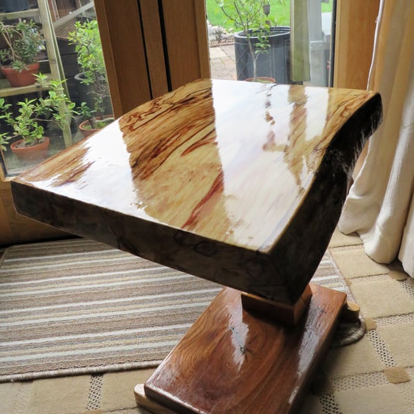 Handcrafted side table with a Spalted Beech top and leg, base in English Elm.