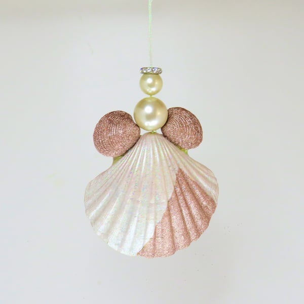 Pretty handmade guardian angel ornament to hang on the tree or in a window