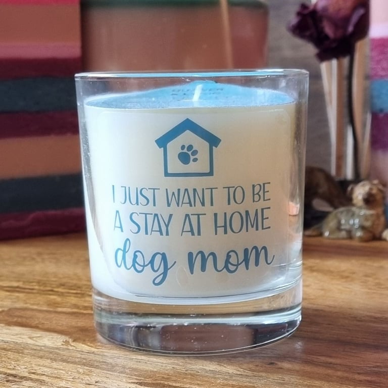 Scented Candle in Glass Stay At Home Dog Mum Design 30cl Wax Blend