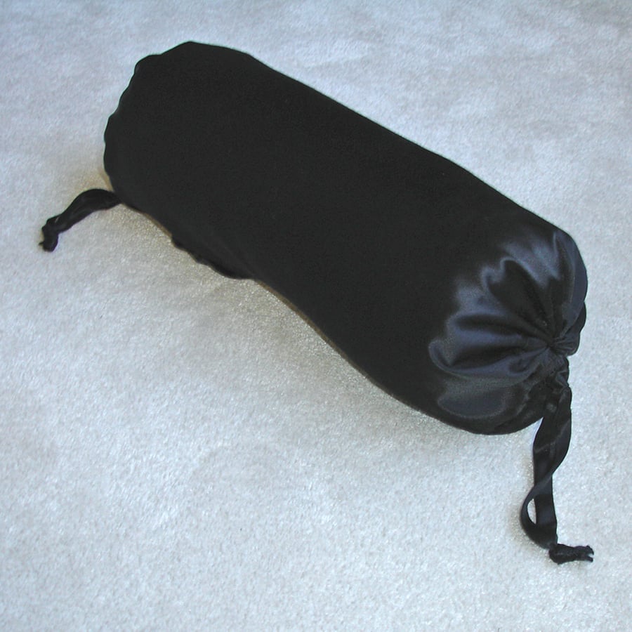 Black Satin Bolster Cushion Cover 16" x 6" With Ties Cylinder Neck Pillow Case