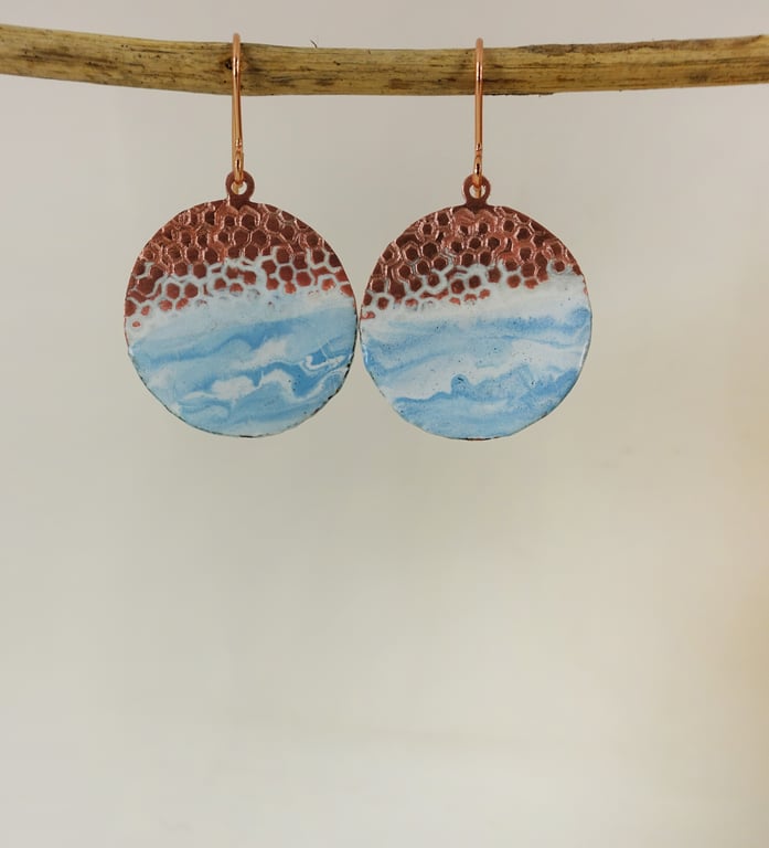 Largest Version of My Popular Enamel and Textured Copper Dangle Earrings