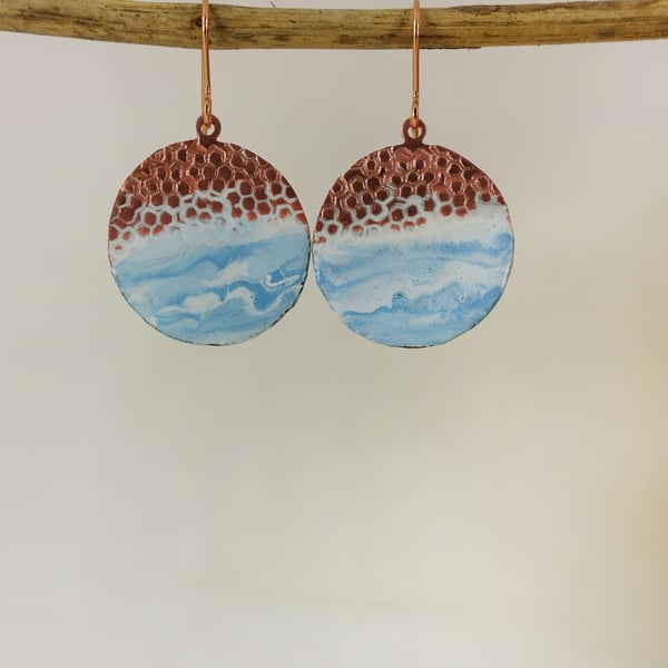 Largest Version of My Popular Enamel and Textured Copper Dangle Earrings