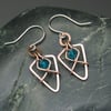 Hammered Copper Arrowhead Earrings with Faceted Turquoise Glass Beads