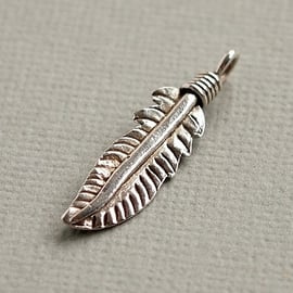 Karen Hill Tribe Silver Feather Charm, Oxidised, Destash