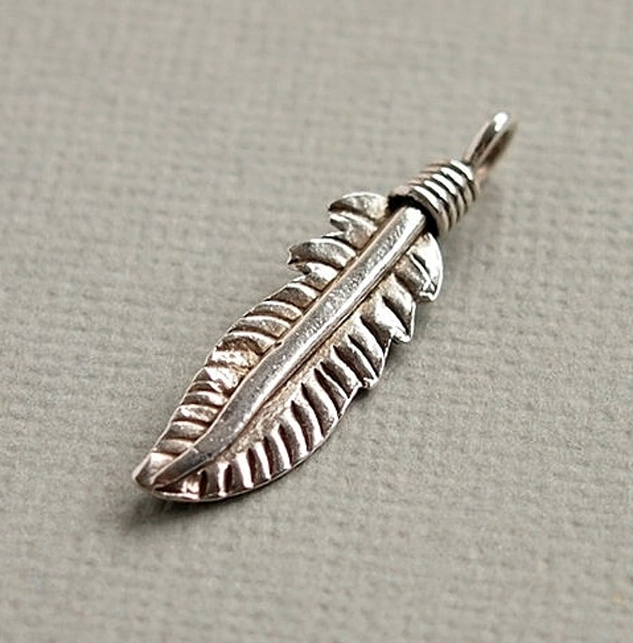 Karen Hill Tribe Silver Feather Charm, Oxidised, Destash