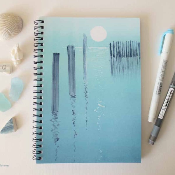 Full moon on the sea A5 lined, spiral notebook jotter journal