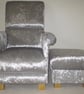 Silver Grey Velvet Chair Adult Armchair & Footstool Nursery Accent Pouffe Small - Image 10