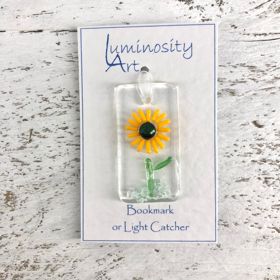 Glass Bookmark or Light Catcher with a Sunflower