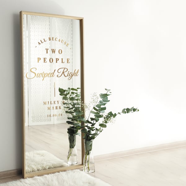 Swiped Right - Arch & Script Mirror Sticker: Custom Wedding, Personalised Decor