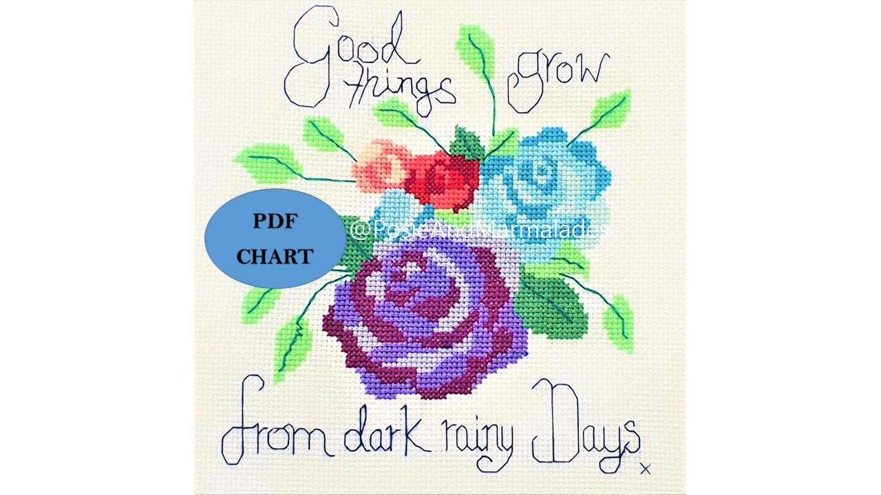 Roses floral bouquet with quote cross stitch digital Download PDF chart