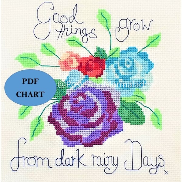 Roses floral bouquet with quote cross stitch digital Download PDF chart