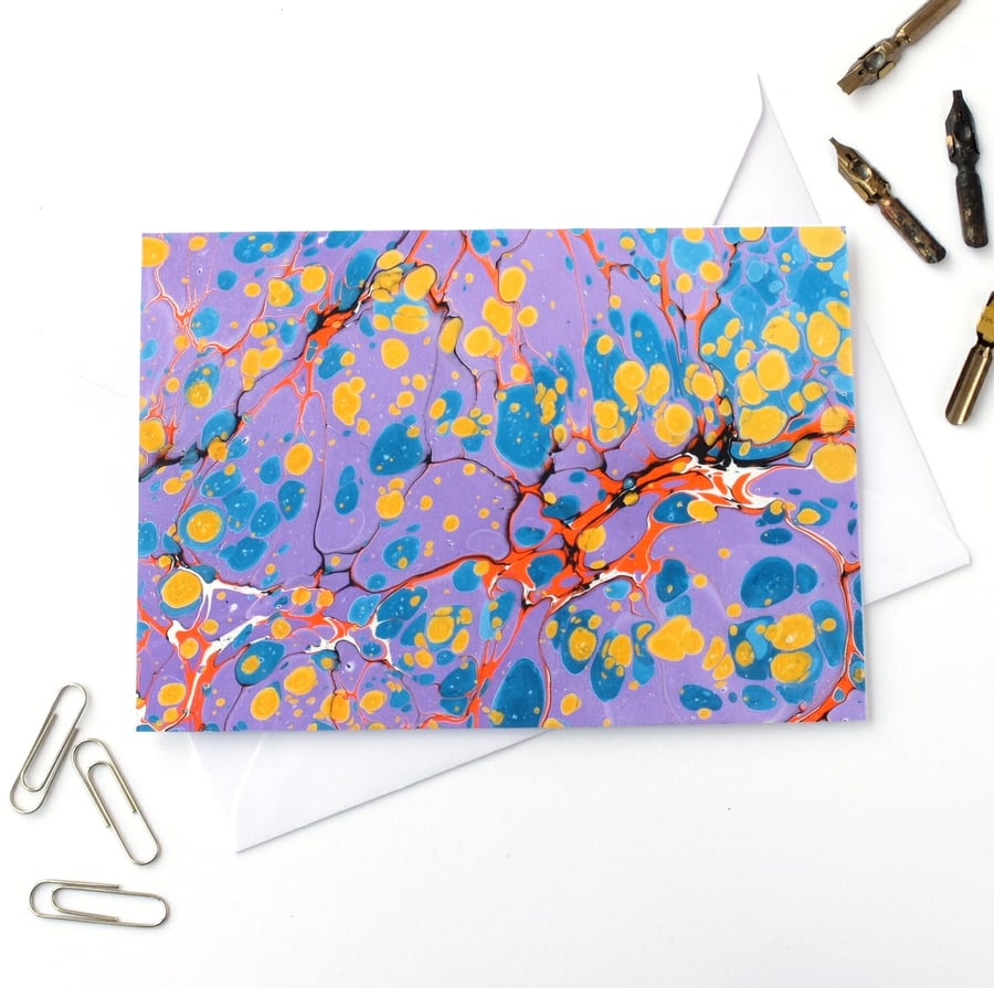 Bright and bold marbled paper art greetings card stone pattern