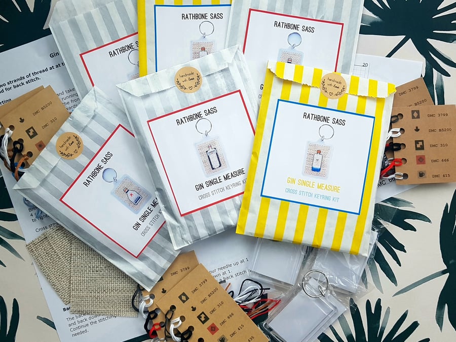 Gin Bottle Cross Stitch Keyring Kit Folksy