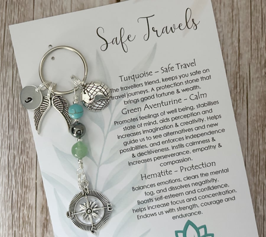 Safe Travels Keyring, Compass, Travel Gifts, Travel Protection, Travelling Charm