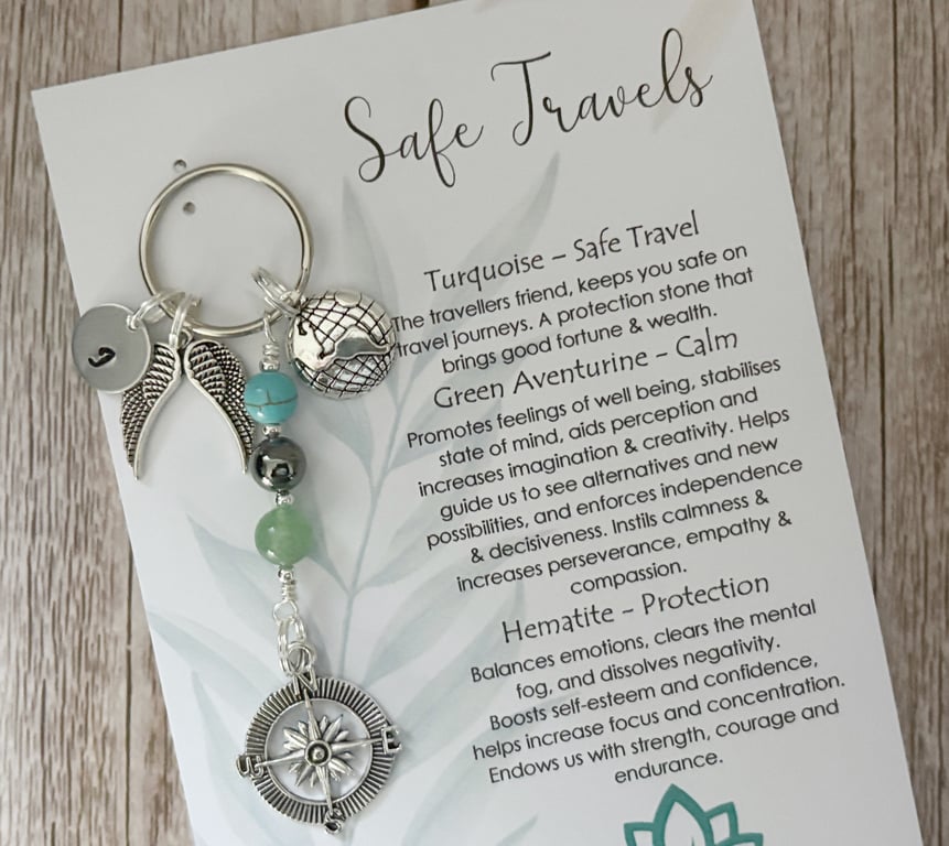 Safe Travels Keyring, Compass, Travel Gifts, Travel Protection, Travelling Charm
