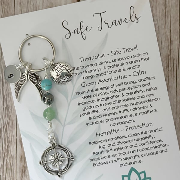 Safe Travels Keyring, Compass, Travel Gifts, Travel Protection, Travelling Charm
