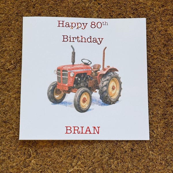 Vintage Red Tractor Birthday or Fathers Day Card Watercolour Style Farm Card