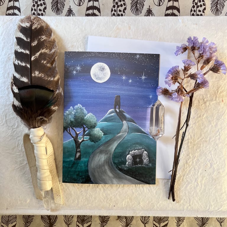 Moonlit Journey Magical Greetings Card (Pagan,Wiccan, Glastonbury Tor)