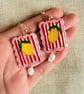 Fun Lemon Citrus Summer Stripe Pearl Earrings - Image 3