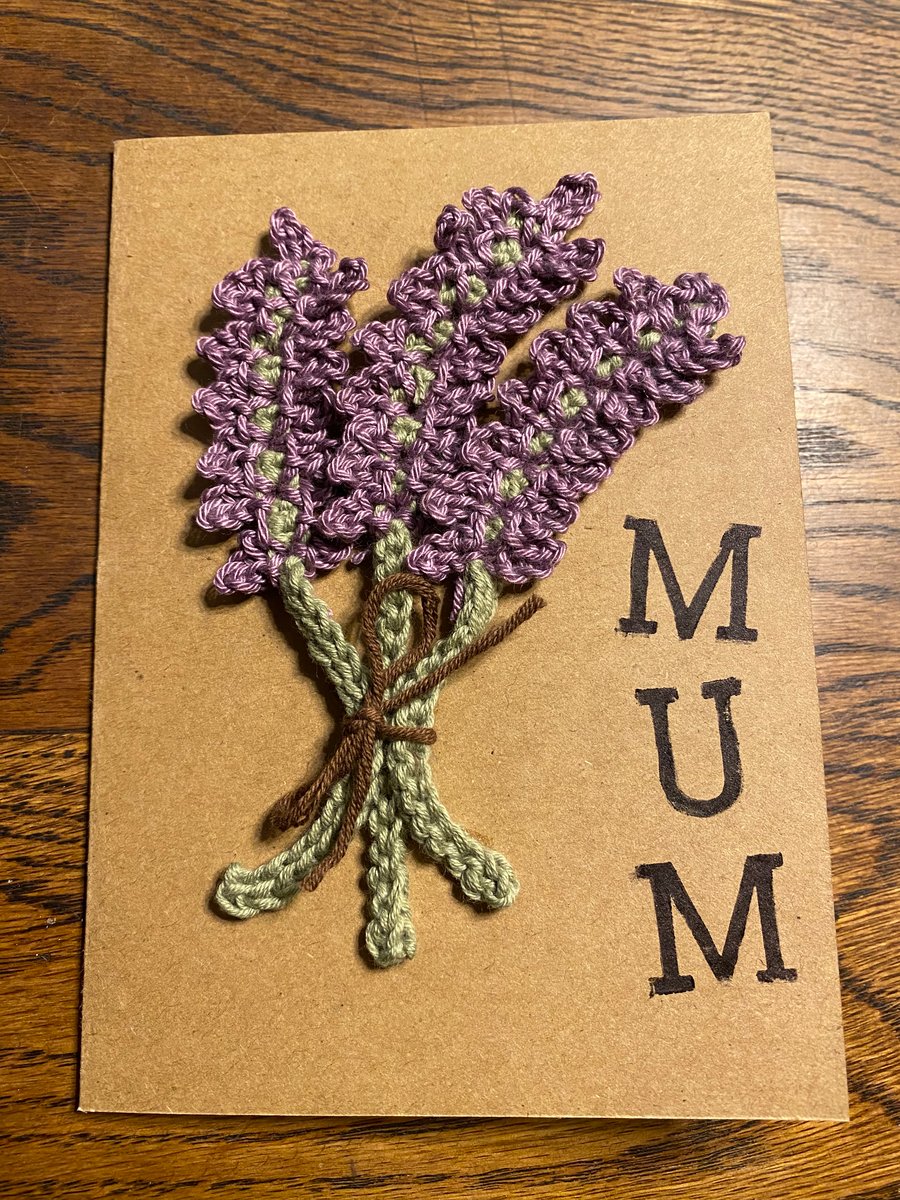 Handmade crochet lavender A6 “Mum” greeting card