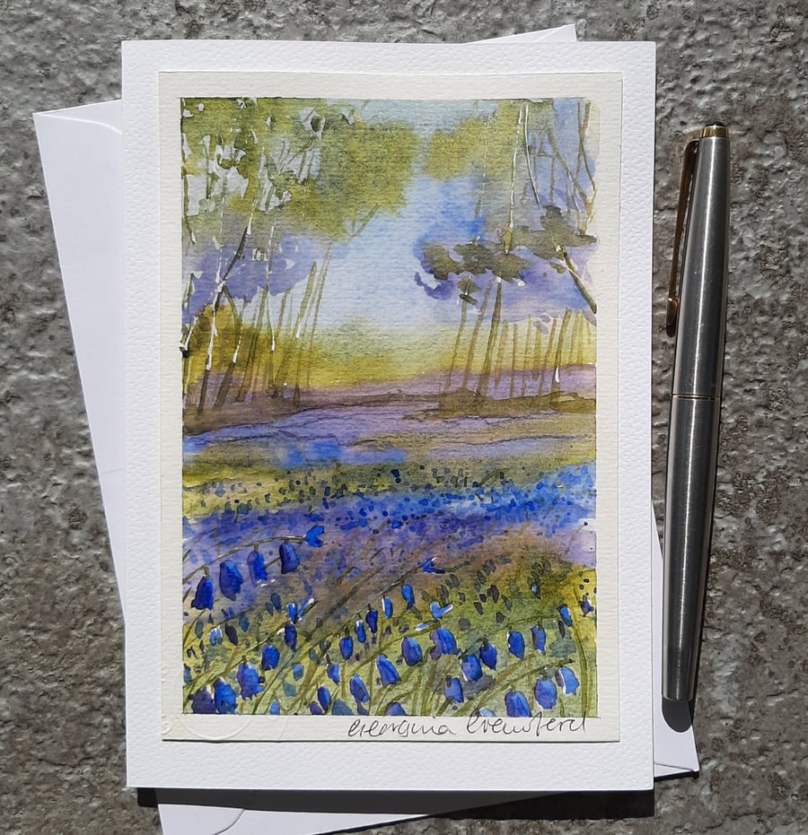 Bluebells. Blank Card. Original Painting. Blue Flowers