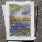 Bluebells. Blank Card. Original Painting. Blue Flowers