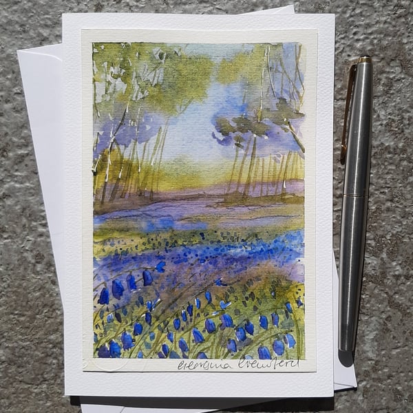 Bluebells. Blank Card. Original Painting. Blue Flowers