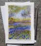 Bluebells. Blank Card. Original Painting. Blue Flowers