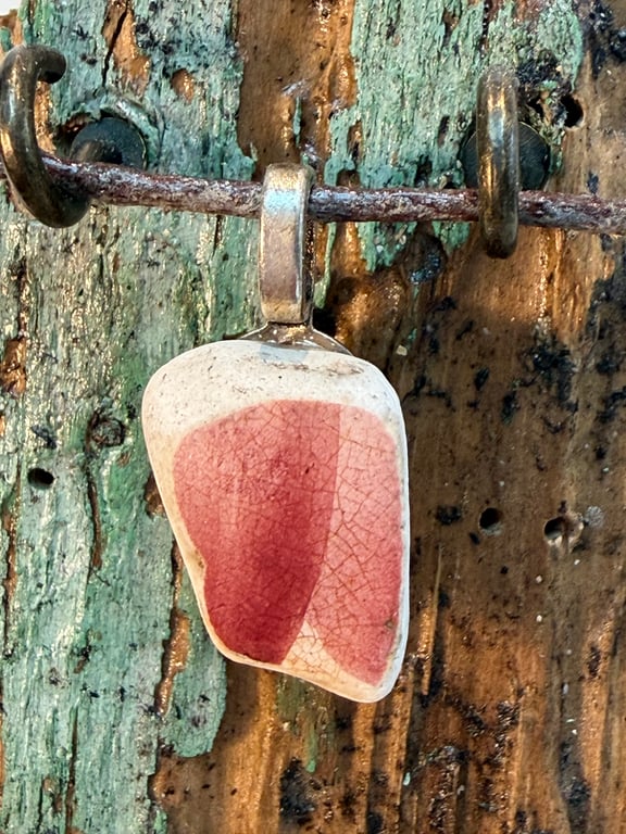 Pretty red pink sea pottery pendant