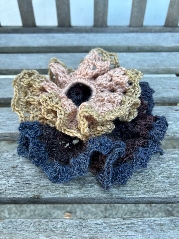 Set of 2 Handmade crochet scrunchies ponytail ties hair accessories
