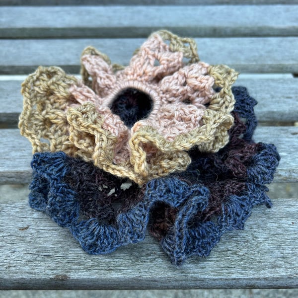 Set of 2 Handmade crochet scrunchies ponytail ties hair accessories