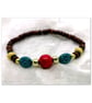 Wooden Surfer's bead bracelet with Turquoise and red beads - Image 1