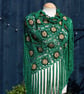 Crochet triangular shawl in sparkly gold, dark green and emerald - design LF433 - Image 1