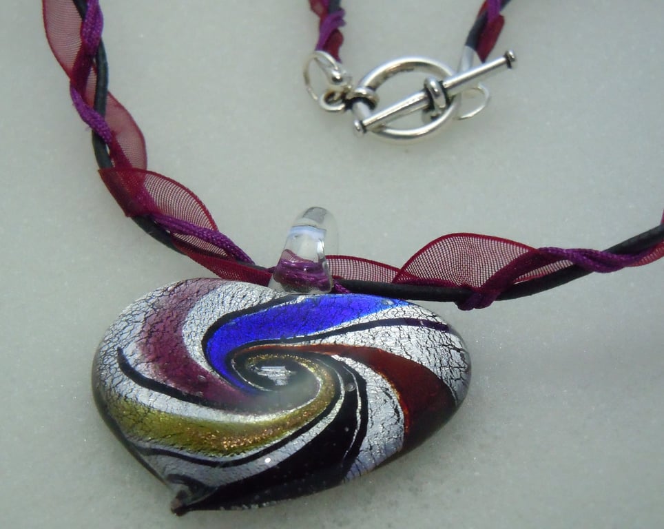 A Murano style foil glass heart pendant