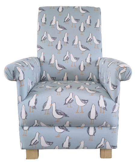 Clarke Seagulls Duck Egg Fabric Adult Armchair Chair Gulls Birds Coastal Seaside