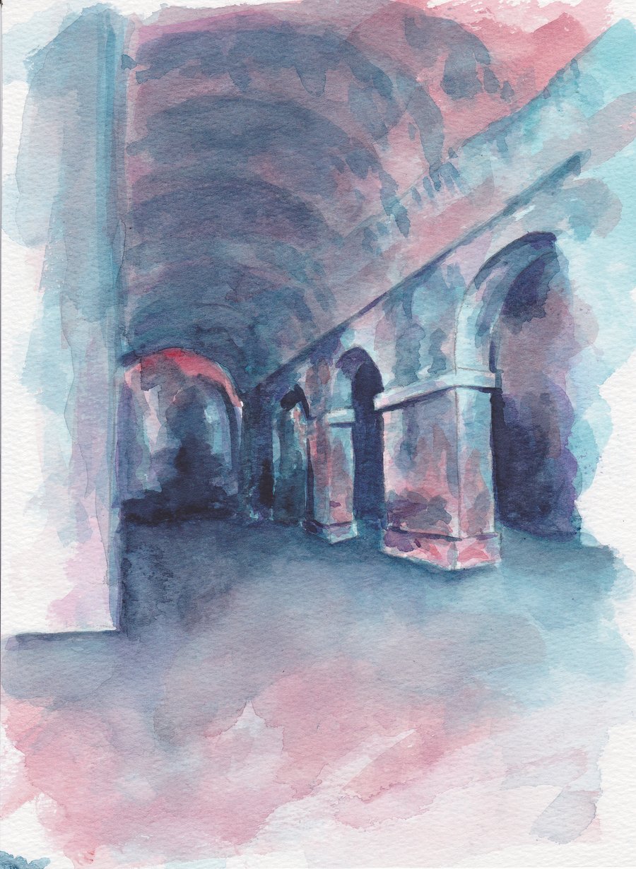 Shadowed Archway Original Watercolour Landscape Painting OOAK Art