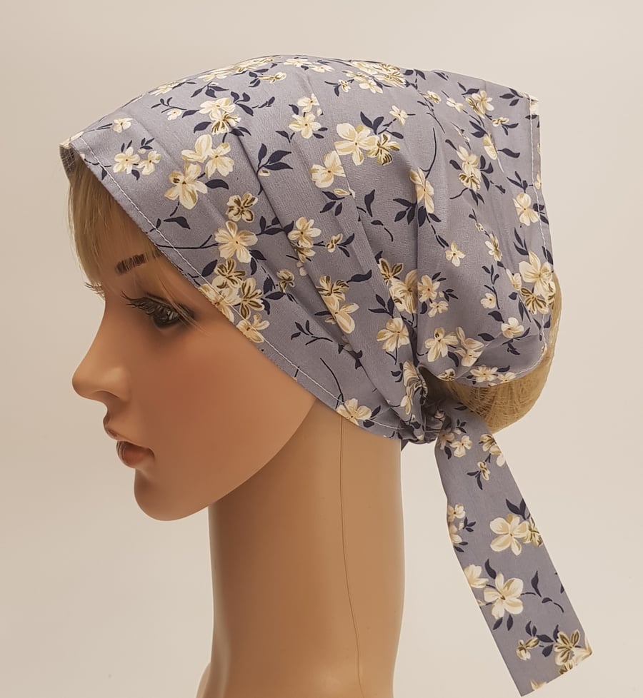 Self tie head scarf for women, wide cotton headband, floral hair scarf