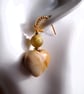 Caramel Amazonite Heart & Tiger Eye Gold Sterling Silver Huggie Drop Earring - Image 5