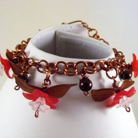 Red and Brown Flower Charm Bracelet