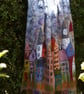 One of a Kind Nuno Felted Art Stole – Hand Felted Wool and Silk Cityscape
